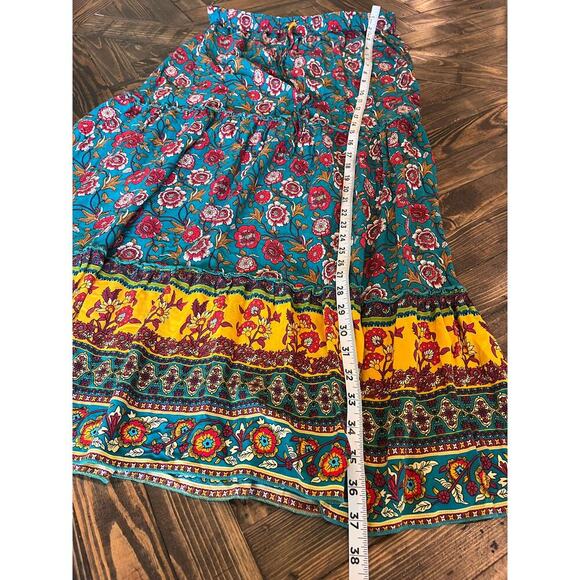 Boho Western Cottage Floral Tiered Broom Skirt Women Large Light Southwestern - Picture 5 of 6